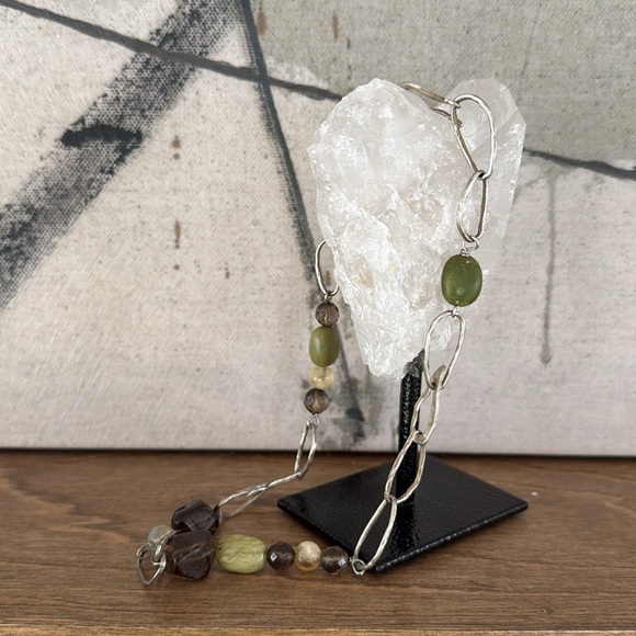 Silpada Rare Vintage Sterling Silver Jade Smokey Quartz Chain Beaded Necklace - Picture 1 of 8